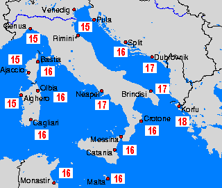 Κεντρική Μεσόγειος Χάρτες Θερμοκρασίας Θαλασσών 